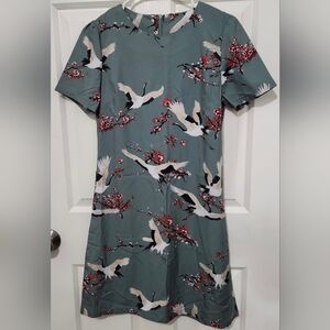 Elegant Floral & Crane Print Dress